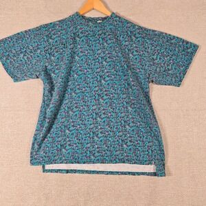Vintage Performance Cycling Wear T-Shirt Mens Medium Teal Blue Bicycle Print 90s